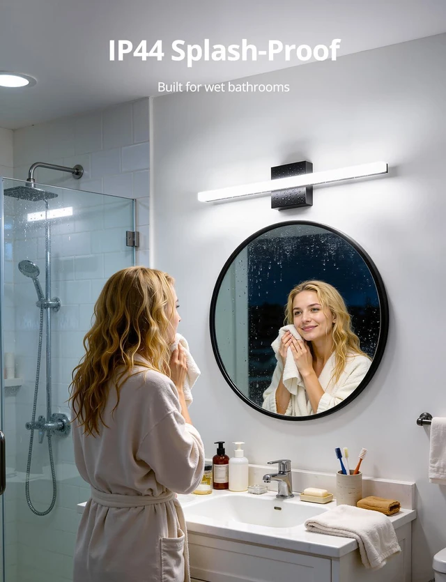 Alt view image 4 of 7 - Black Vanity Lights Over Mirror, LED Modern Bathroom Wall Lamps 24 Inch Long, Soft Shadow Free, Linear Light Bar for Restroom, IP44 Rustproof, Lámparas Para Baños, Cool White 6000K, 2 Pack