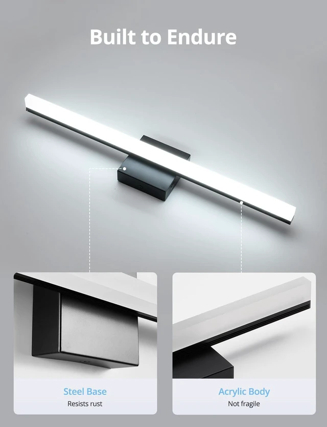 Alt view image 5 of 7 - Black Vanity Lights Over Mirror, LED Modern Bathroom Wall Lamps 24 Inch Long, Soft Shadow Free, Linear Light Bar for Restroom, IP44 Rustproof, Lámparas Para Baños, Cool White 6000K, 2 Pack
