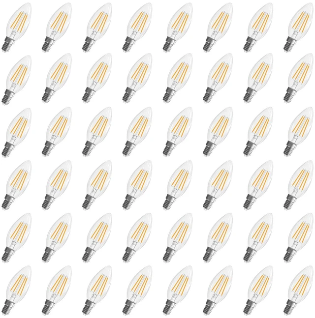 Main image of 48 Pack, E12 Candelabra Bulb, B10 Candle LED Bulbs, 2700K Warm White 40 Watt Equivalent Candelabra Light Bulbs, E12 LED Bulb, Non-Dimmable B10 Candle LED Bulbs, 90+CRI Clear Glass, 400 Lumens