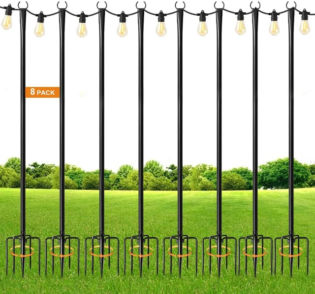 Main image of All Pack String Light Poles for Outdoor,Metal Light Hanging Pole Outside with Fork,Light Stand for Patio, Pergola, Garden, Backyard, Yard, Camping Party (8 Pack)