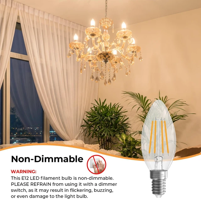 Alt view image 6 of 7 - 48 Pack, E12 Candelabra Bulb, B10 Candle LED Bulbs, 2700K Warm White 40 Watt Equivalent Candelabra Light Bulbs, E12 LED Bulb, Non-Dimmable B10 Candle LED Bulbs, 90+CRI Clear Glass, 400 Lumens