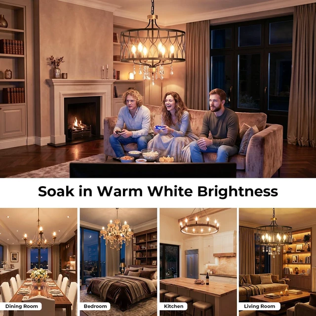 Alt view image 7 of 7 - 48 Pack, E12 Candelabra Bulb, B10 Candle LED Bulbs, 2700K Warm White 40 Watt Equivalent Candelabra Light Bulbs, E12 LED Bulb, Non-Dimmable B10 Candle LED Bulbs, 90+CRI Clear Glass, 400 Lumens