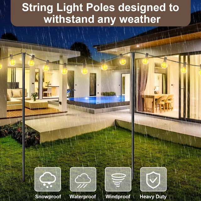 Alt view image 6 of 7 - All Pack String Light Poles for Outdoor,Metal Light Hanging Pole Outside with Fork,Light Stand for Patio, Pergola, Garden, Backyard, Yard, Camping Party (8 Pack)