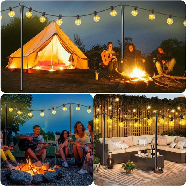 Alt view image 4 of 7 - All Pack String Light Poles for Outdoor,Metal Light Hanging Pole Outside with Fork,Light Stand for Patio, Pergola, Garden, Backyard, Yard, Camping Party (8 Pack)