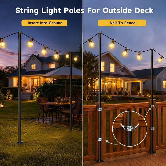 Alt view image 3 of 7 - All Pack String Light Poles for Outdoor,Metal Light Hanging Pole Outside with Fork,Light Stand for Patio, Pergola, Garden, Backyard, Yard, Camping Party (8 Pack)