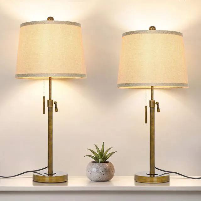 Main image of Antique Bronze Table Lamps Set of 2 Adjustable Height 22" to 30"Tall 3 Brightness Way Bedside Nightstand with Pull Chain Switch Pole Lights for Living Room Guest Bedroom End Table(Bulbs Included)
