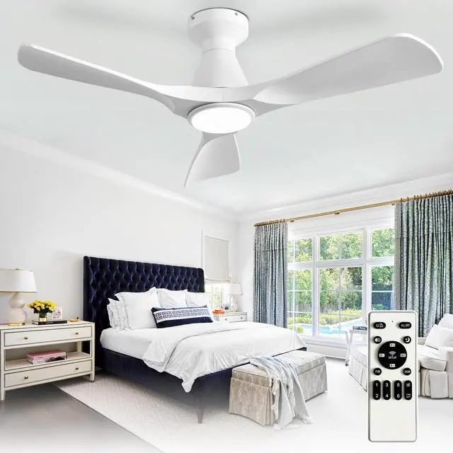 Main image of 42-Inch Ceiling Fans with Lights: White 3 Blade Flush Mount Low Profile Ceiling Fan for Bedroom - Dimmable Indoor Outdoor Fan with Remote Control Ultra Quiet DC Motor Timer