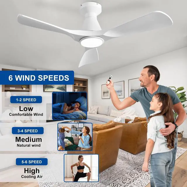 Alt view image 3 of 7 - 42-Inch Ceiling Fans with Lights: White 3 Blade Flush Mount Low Profile Ceiling Fan for Bedroom - Dimmable Indoor Outdoor Fan with Remote Control Ultra Quiet DC Motor Timer