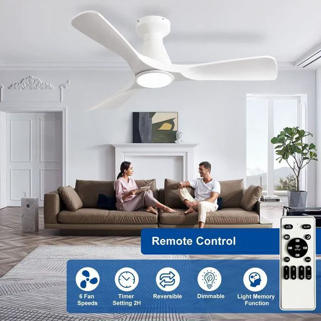 Alt view image 4 of 7 - 42-Inch Ceiling Fans with Lights: White 3 Blade Flush Mount Low Profile Ceiling Fan for Bedroom - Dimmable Indoor Outdoor Fan with Remote Control Ultra Quiet DC Motor Timer