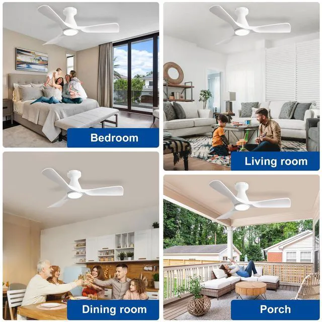 Alt view image 6 of 7 - 42-Inch Ceiling Fans with Lights: White 3 Blade Flush Mount Low Profile Ceiling Fan for Bedroom - Dimmable Indoor Outdoor Fan with Remote Control Ultra Quiet DC Motor Timer