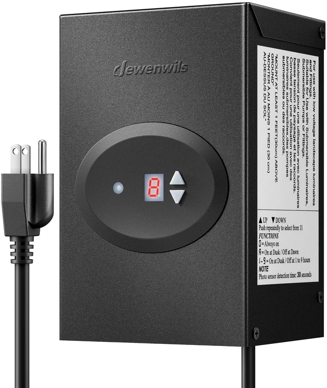 Main image of 120W Low Voltage Landscape Transformer Timer and Photocell Sensor, 120V AC to 12V AC, Weatherproof Outdoor Transformer for Spotlight, Pathway Light, ETL Listed