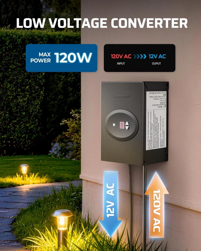 Alt view image 2 of 7 - 120W Low Voltage Landscape Transformer Timer and Photocell Sensor, 120V AC to 12V AC, Weatherproof Outdoor Transformer for Spotlight, Pathway Light, ETL Listed