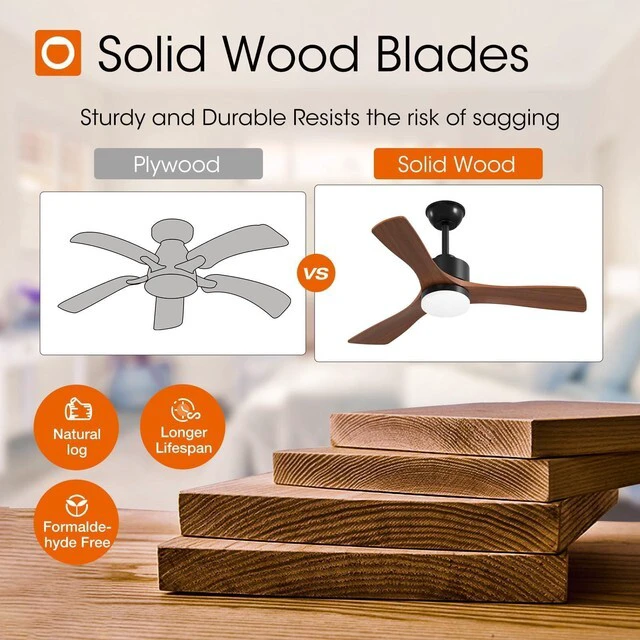 Alt view image 2 of 7 - 42 Inch Solid Wood Ceiling Fans with Lights and Remote Control 3CCT dimmable light, quiet reversible DC motor, 6 speeds, memory, timer; bedrooms, living rooms, covered patios and gazebos