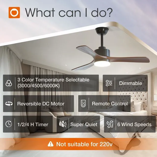 Alt view image 4 of 7 - 42 Inch Solid Wood Ceiling Fans with Lights and Remote Control 3CCT dimmable light, quiet reversible DC motor, 6 speeds, memory, timer; bedrooms, living rooms, covered patios and gazebos