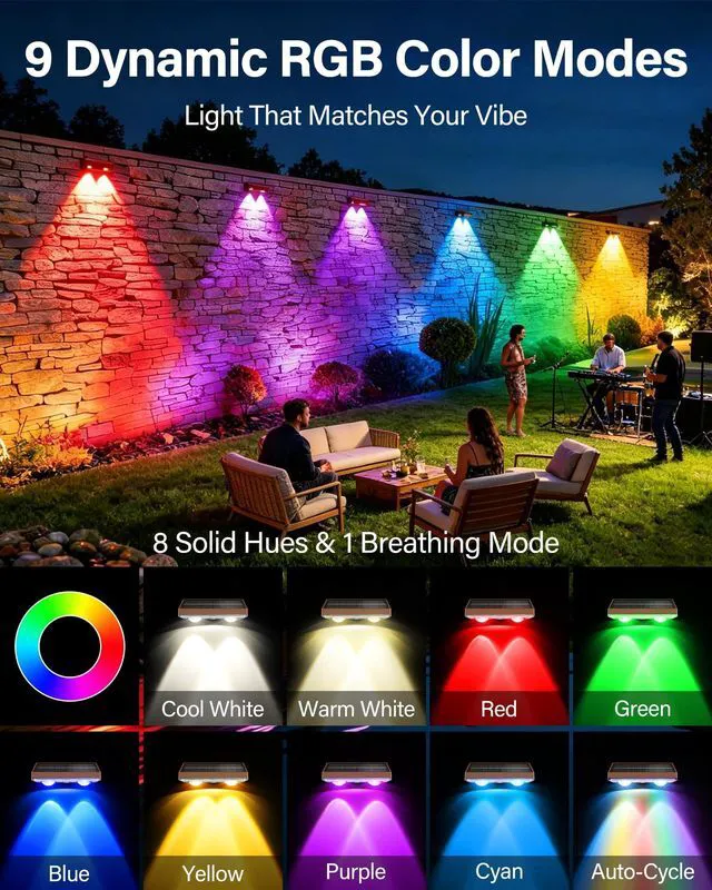 Alt view image 2 of 7 - Solar Fence Lights Outdoor, 16 Pack Fence Lights Solar Powered 60LM Solar Fence Lights, 9 RGB Color Modes, IP65 Waterproof, 12H Dusk to Dawn Glow for Pool/Deck/Patio/Wall/Backyard - Brown