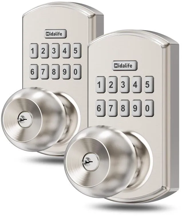 Main image of Smart Door Knob with Keypad Keyless Entry Lock Code Satin Nickel 2 Pack 20 User Codes One-Time Codes Anti-Peep Auto-Lock Timer Passage Mode Silent Option Easy DIY Install Secure & Convenient