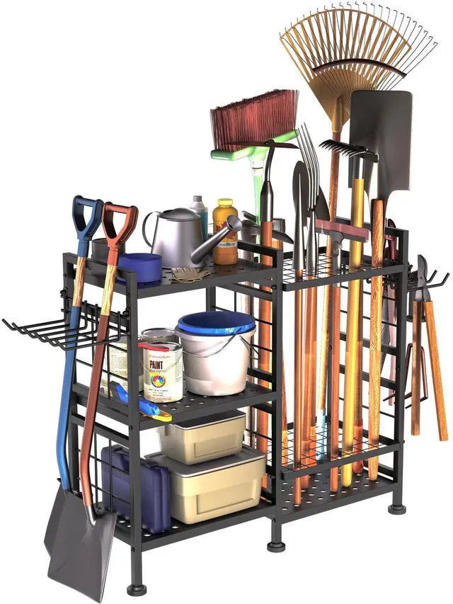 Main image of 6 Tier Garden Tool Organizer, Garage Storage and Organization, Metal Yard Tools Storage Rack, Heavy Duty Garden Tool Organizer for Garage, Yard, Patio, Shed, Indoors and Outdoors, Black