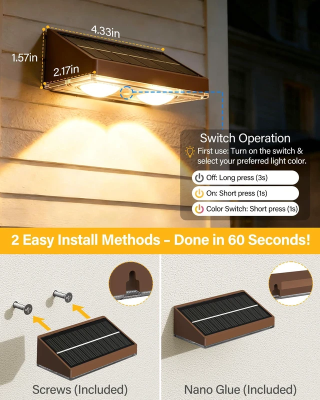 Alt view image 7 of 7 - Solar Fence Lights Outdoor, 16 Pack Fence Lights Solar Powered 60LM Solar Fence Lights, 9 RGB Color Modes, IP65 Waterproof, 12H Dusk to Dawn Glow for Pool/Deck/Patio/Wall/Backyard - Brown