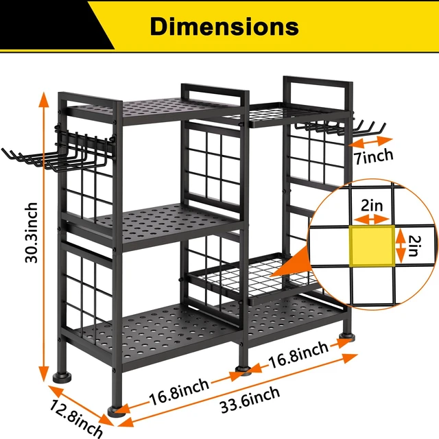 Alt view image 3 of 7 - 6 Tier Garden Tool Organizer, Garage Storage and Organization, Metal Yard Tools Storage Rack, Heavy Duty Garden Tool Organizer for Garage, Yard, Patio, Shed, Indoors and Outdoors, Black