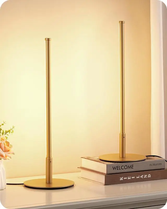 Main image of LED Table Lamp Set of 2, Modern Desk Lamps for Living Room, Gold Stepless Dimmable, Metal Finish, 3 Color Temperature, 6W, Ideal for Bedroom, Corner