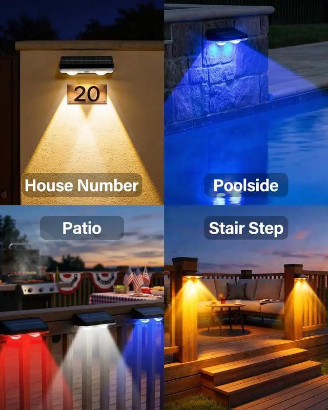 Alt view image 7 of 7 - Solar Fence Lights Outdoor, 16 Pack Fence Lights Solar Powered 60LM Solar Fence Lights, 9 RGB Color Modes, IP65 Waterproof, 12H Dusk to Dawn Glow for Pool/Deck/Patio/Wall/Backyard - Black