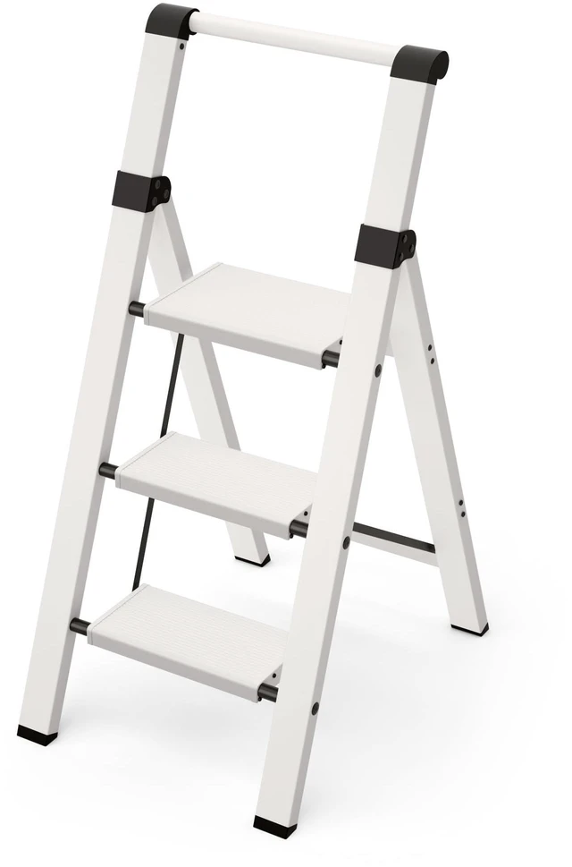 Main image of 3 Step Ladder,Lightweight Aluminum Step Stool Foldable -White Folding Ladder with Handgrip,Wide Top Pedal,330lbs Capacity for Home,Office,Kitchen