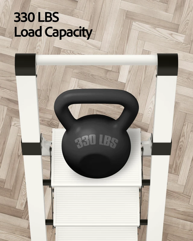 Alt view image 4 of 7 - 3 Step Ladder,Lightweight Aluminum Step Stool Foldable -White Folding Ladder with Handgrip,Wide Top Pedal,330lbs Capacity for Home,Office,Kitchen