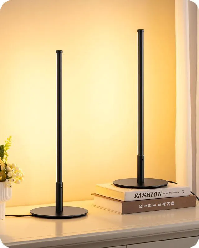 Main image of LED Table Lamp Set of 2, Modern Desk Lamps, Black Bedside Lamps Stepless Dimmable, Metal Finish, 3 Color Temperature, 6W, Ideal for Bedroom, Living Room, Corner