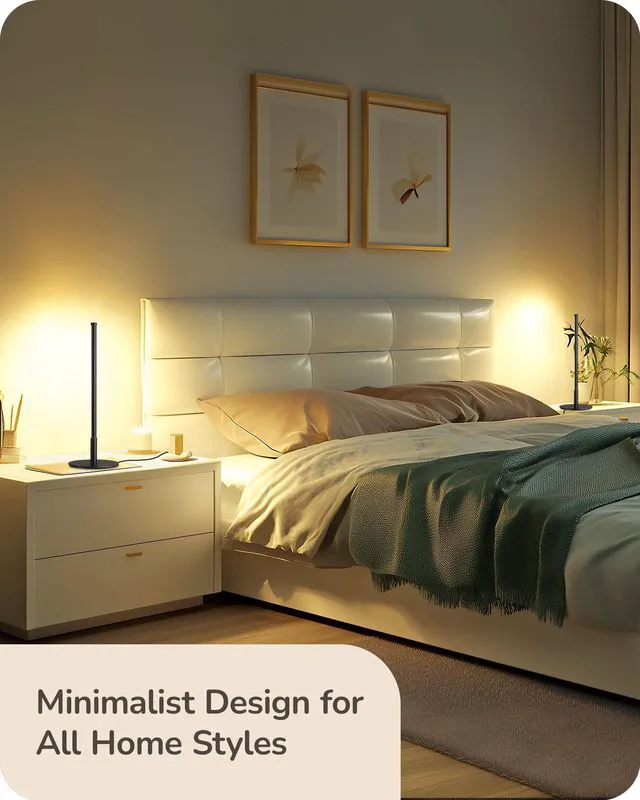 Alt view image 5 of 7 - LED Table Lamp Set of 2, Modern Desk Lamps, Black Bedside Lamps Stepless Dimmable, Metal Finish, 3 Color Temperature, 6W, Ideal for Bedroom, Living Room, Corner