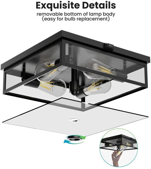 Alt view image 5 of 7 - Caftersmark Outdoor Ceiling Light with Motion Sensor 14, Flush Mount Porch Ceiling Light, lear Glass with Dusk to Dawn 4-Light Close to Ceiling Light Fixture for Patio,Porch,Garage