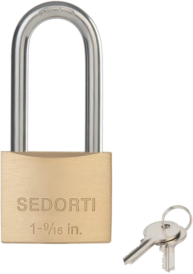 Alt view image 2 of 5 - Weatherproof Padlock with Stainless Steel 304 Long Shackle and Solid Brass Body, 1-9/16 in. Wide, 12 Padlocks Keyed Alike, Marine Grade Rustproof Lock for Outdoors Use YNBSP1240