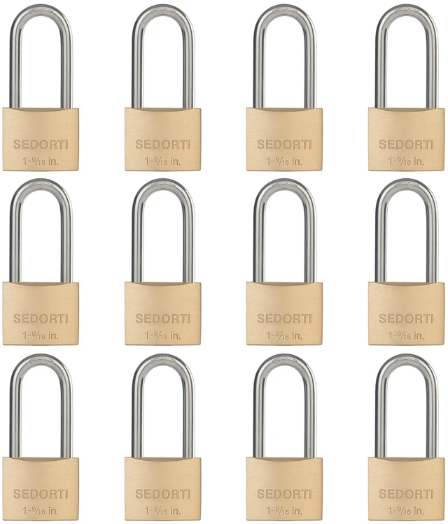 Main image of Weatherproof Padlock with Stainless Steel 304 Long Shackle and Solid Brass Body, 1-9/16 in. Wide, 12 Padlocks Keyed Alike, Marine Grade Rustproof Lock for Outdoors Use YNBSP1240