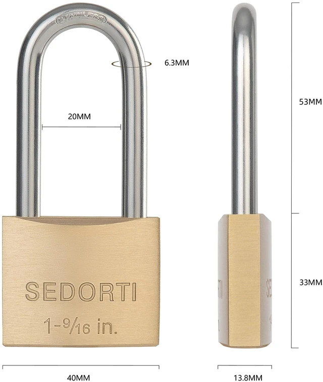 Alt view image 5 of 5 - Weatherproof Padlock with Stainless Steel 304 Long Shackle and Solid Brass Body, 1-9/16 in. Wide, 12 Padlocks Keyed Alike, Marine Grade Rustproof Lock for Outdoors Use YNBSP1240