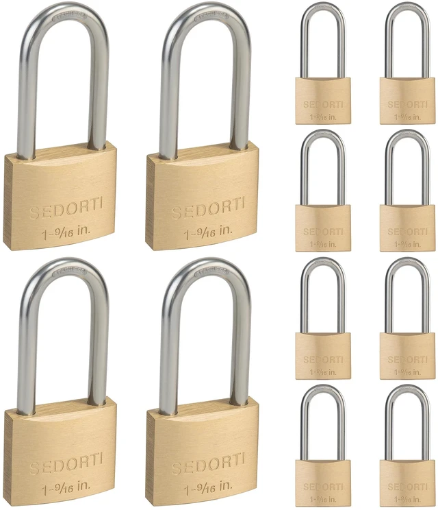 Main image of 12-Pack Keyed Alike Locks with Key# 44123, Solid Brass Padock with 304 Stainless Steel Long Shackle, Weatherproof Locks for Outdoor Use