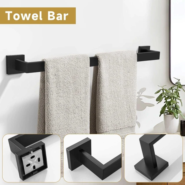 Alt view image 2 of 7 - 10 Pieces Bathroom Hardware Accessories Set Black Towel Bar Set Towel Holder Racks Set for Bathroom,SUS304 Stainless Steel,Wall Mounted 23.6-Inch