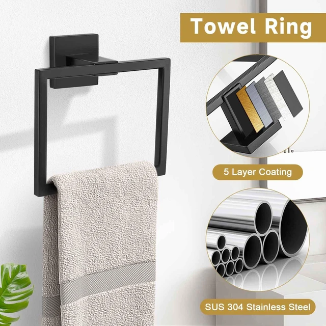 Alt view image 3 of 7 - 10 Pieces Bathroom Hardware Accessories Set Black Towel Bar Set Towel Holder Racks Set for Bathroom,SUS304 Stainless Steel,Wall Mounted 23.6-Inch
