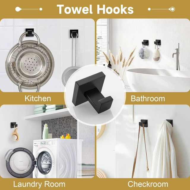 Alt view image 5 of 7 - 10 Pieces Bathroom Hardware Accessories Set Black Towel Bar Set Towel Holder Racks Set for Bathroom,SUS304 Stainless Steel,Wall Mounted 23.6-Inch