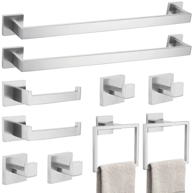 Main image of 10-Piece Bathroom Hardware Accessories Set-Brushed Nickel Towel Bar, Holder & Racks-SUS304 Stainless Steel-Wall Mounted,23.6-Inch