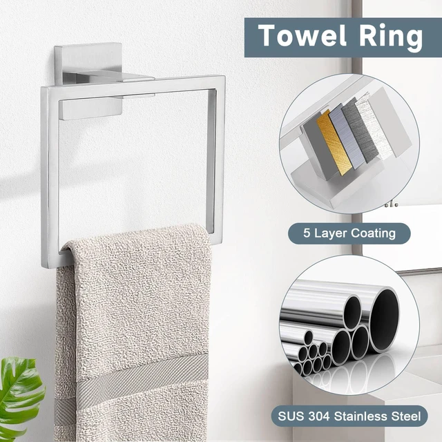 Alt view image 3 of 7 - Brushed 5-Piece Bathroom Hardware Accessories Set-Towel Bar & Holder Racks for Bathroom,SUS304 Stainless Steel,Wall Mounted,23.6-Inch