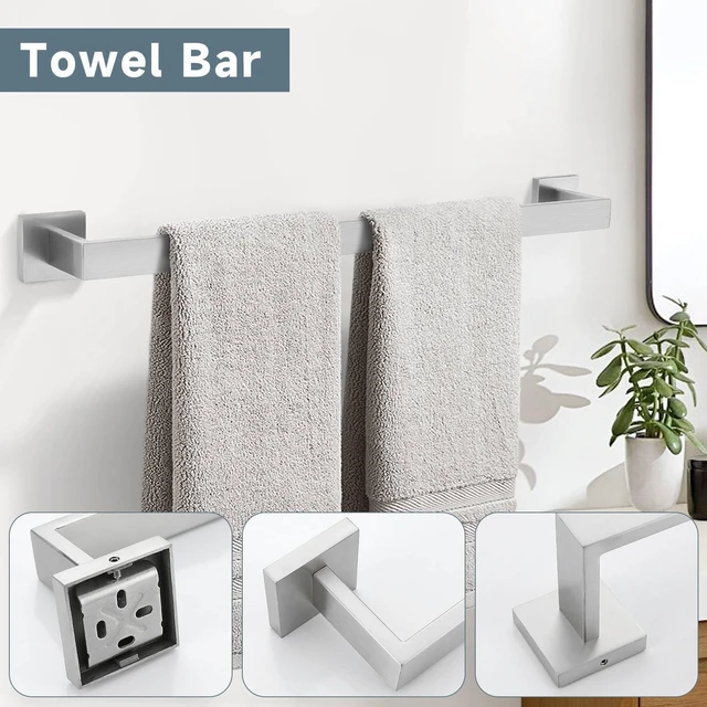 Alt view image 2 of 7 - Brushed 5-Piece Bathroom Hardware Accessories Set-Towel Bar & Holder Racks for Bathroom,SUS304 Stainless Steel,Wall Mounted,23.6-Inch