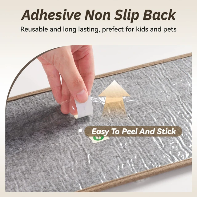 Alt view image 4 of 7 - Peel and Stick Stair Treads Non Slip for Wooden Steps 15 PCS, 8"x30" 3D Textured Carpet Stair Tread Indoor, Residue-Free Adhesive Washable Stair Runner Rug for Kids, Elders & Pets, Brown