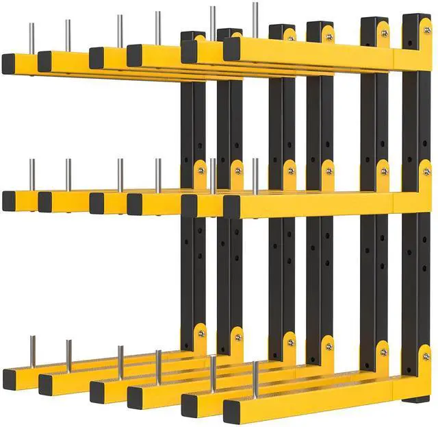 Main image of Lumber Rack Wall Mount Storage Racks Folding Wood Organizer Heavy Duty Shelf Brackets With 9-Level 1080 Lbs Capacity Yellow Metal Utility Racks Garage Wall Shelving for Indoor and Outdoor Use (6 Pack)