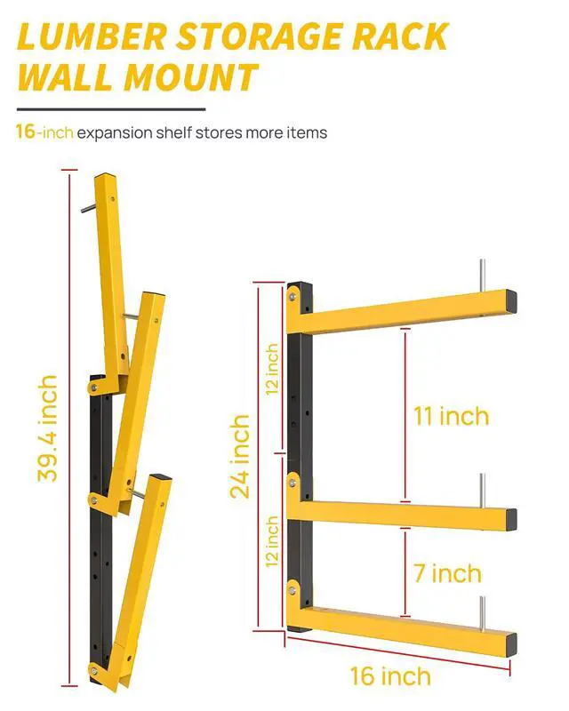 Alt view image 2 of 7 - Lumber Rack Wall Mount Storage Racks Folding Wood Organizer Heavy Duty Shelf Brackets With 9-Level 1080 Lbs Capacity Yellow Metal Utility Racks Garage Wall Shelving for Indoor and Outdoor Use (6 Pack)