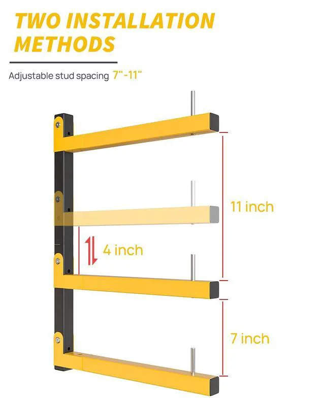 Alt view image 3 of 7 - Lumber Rack Wall Mount Storage Racks Folding Wood Organizer Heavy Duty Shelf Brackets With 9-Level 1080 Lbs Capacity Yellow Metal Utility Racks Garage Wall Shelving for Indoor and Outdoor Use (6 Pack)