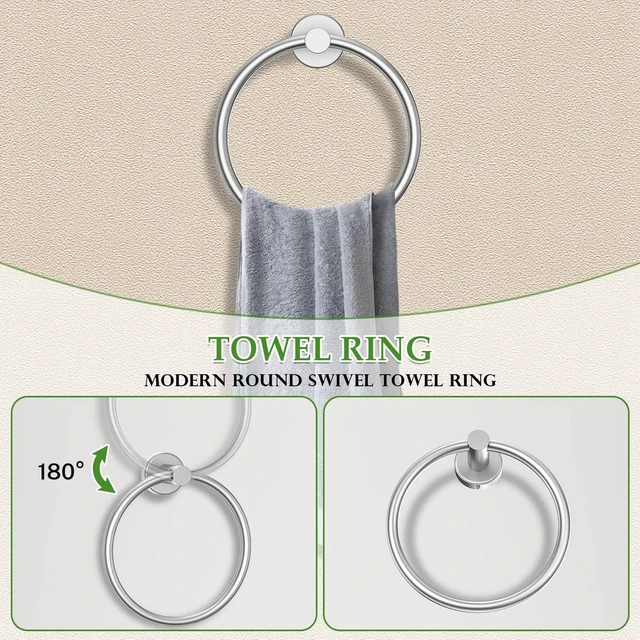 Alt view image 3 of 7 - 6-Piece Towel Bar Set Brushed Nickel Bathroom Hardware Accessories Set Includes 23.6in Towel Bar 2 Round Towel Ring Stainless Steel Wall-Mounted