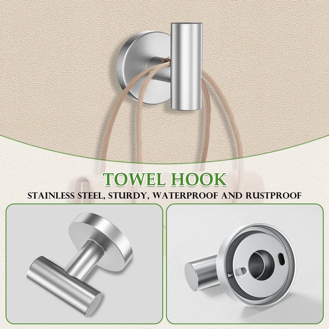 Alt view image 5 of 7 - 6-Piece Towel Bar Set Brushed Nickel Bathroom Hardware Accessories Set Includes 23.6in Towel Bar 2 Round Towel Ring Stainless Steel Wall-Mounted
