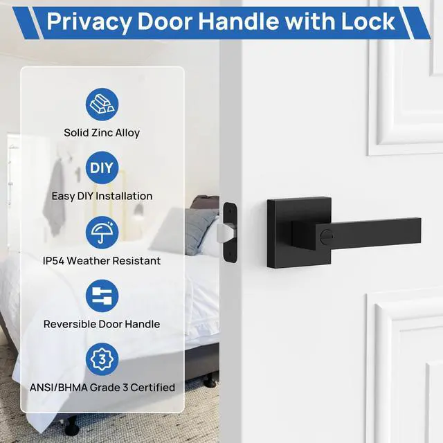 Alt view image 2 of 7 - Door Handles Interior Door Knobs, Privacy Door Levers for Bedroom Bathroom, Heavy Duty Zinc Alloy Door Handles Door Leverset for Left & Right Handled Doors (8 Pack)