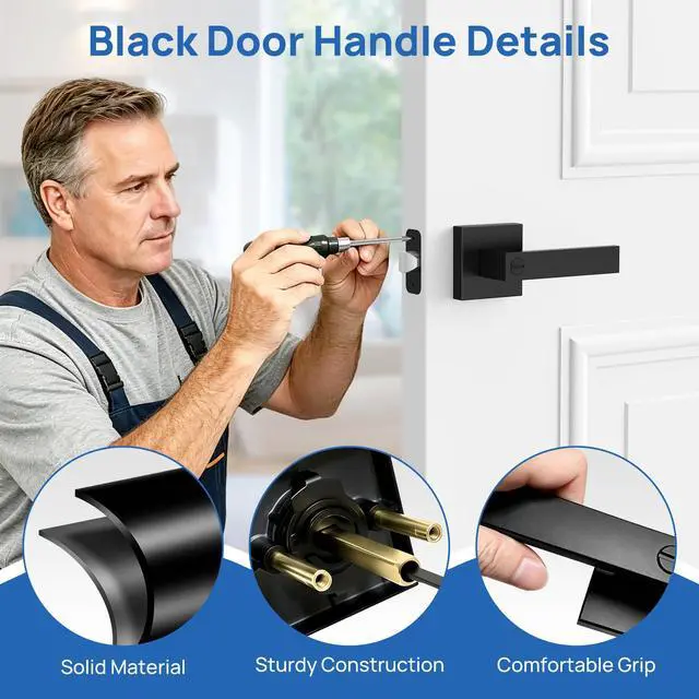 Alt view image 5 of 7 - Door Handles Interior Door Knobs, Privacy Door Levers for Bedroom Bathroom, Heavy Duty Zinc Alloy Door Handles Door Leverset for Left & Right Handled Doors (8 Pack)