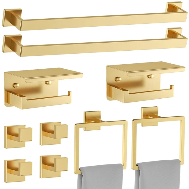 Main image of 10 Pieces Brushed Gold Towel Bar Set Bathroom Hardware Accessories Set Upgraded Toilet Paper Holder Towel Holder/Racks Set for Bathroom Stainless Steel Wall Mounted 23.6in