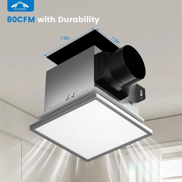 Alt view image 3 of 7 - Modern Nickel Bathroom Fan with Light, 80CFM,1.5Sone 1000lm Dimmable 5CCT LED Light Selectable, Quiet Ventilation fan with night light,Energy Star Certified